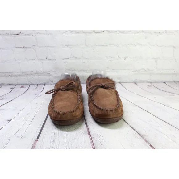 *LL Bean Brown Suede Wicked Good Shearling Lined Moccasin Slippers 11 Inch - Picture 4 of 9